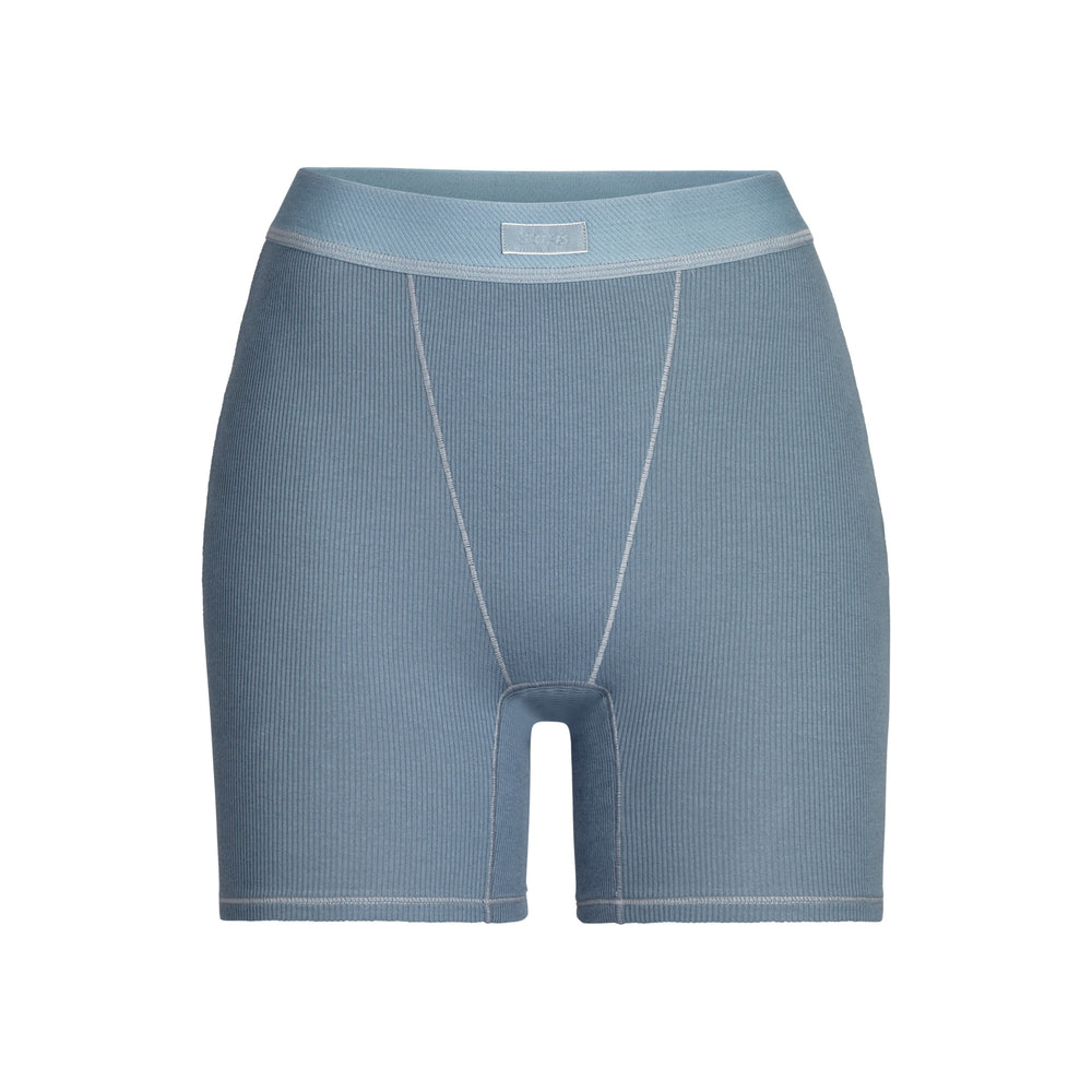 Skims COTTON RIB Boxer Shorts Blauw | UTH-781452