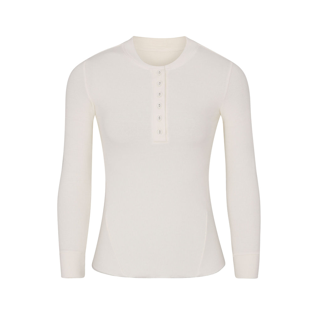 Skims COTTON RIB HENLEY LONG SLEEVE T-shirt Wit | FRG-235674