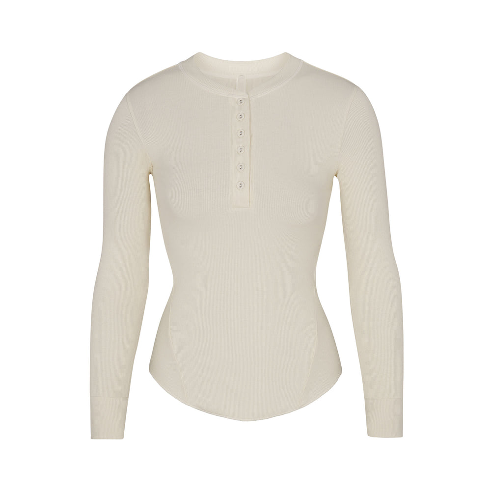 Skims COTTON RIB HENLEY LONG SLEEVE T-shirt Wit | SBD-192638