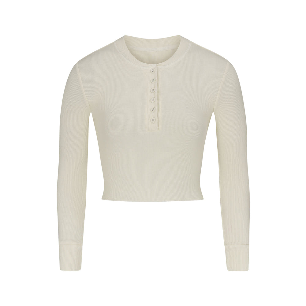 Skims COTTON RIB LONG SLEEVE CROP Henley Wit | ZFB-841026