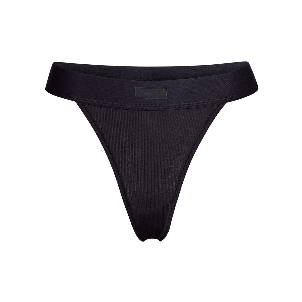 Skims COTTON RIB Thong Zwart | KQO-360571