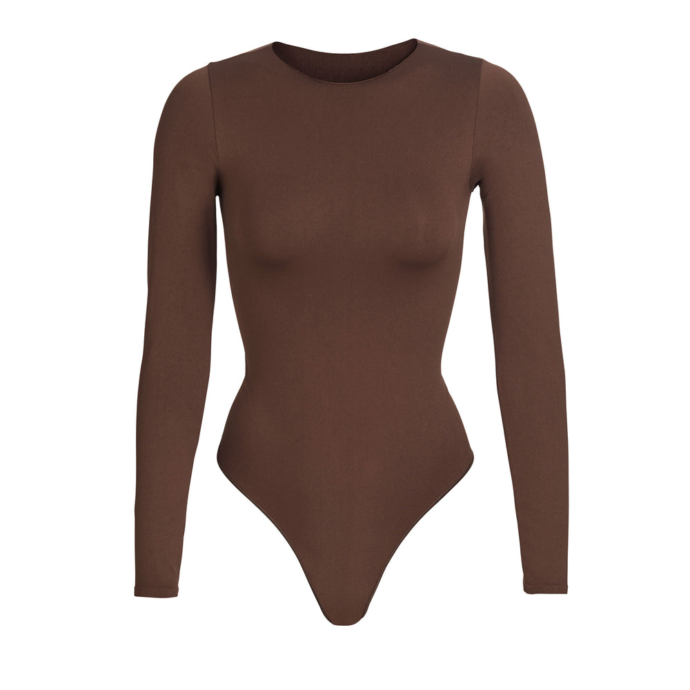 Skims ESSENTIAL CREW NECK Long Sleeve Bodysuit Koffie | WQL-153862