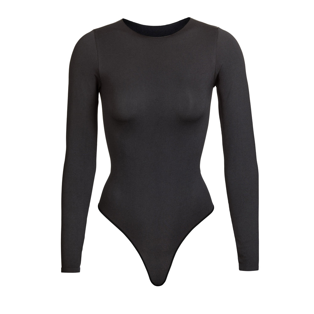 Skims ESSENTIAL CREW NECK Long Sleeve Bodysuit Zwart | YXV-425037