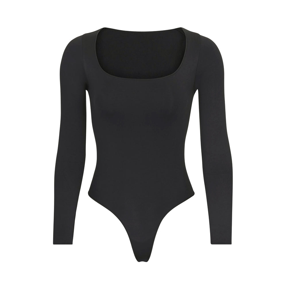 Skims ESSENTIAL SCOOP NECK Long Sleeve Bodysuit Zwart | BZI-549378