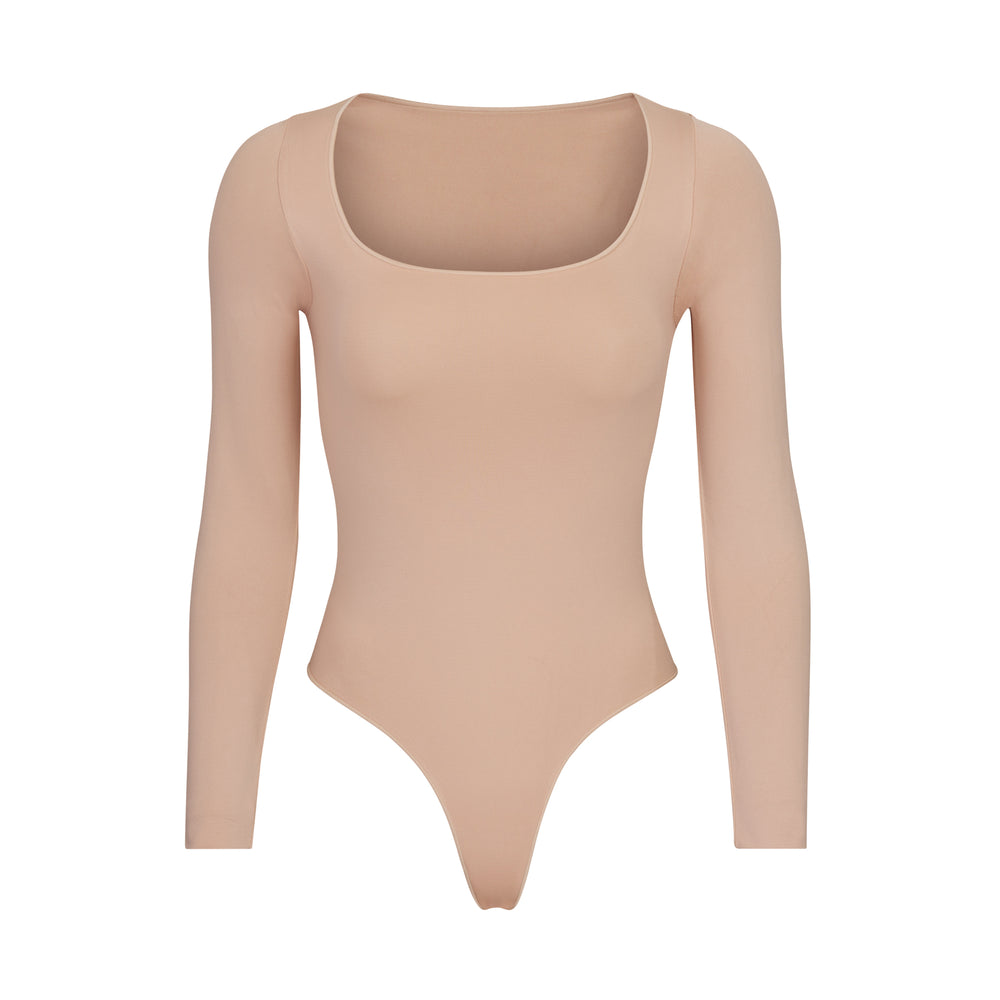 Skims ESSENTIAL SCOOP NECK Long Sleeve Bodysuit Bruin Grijs | QFP-510698