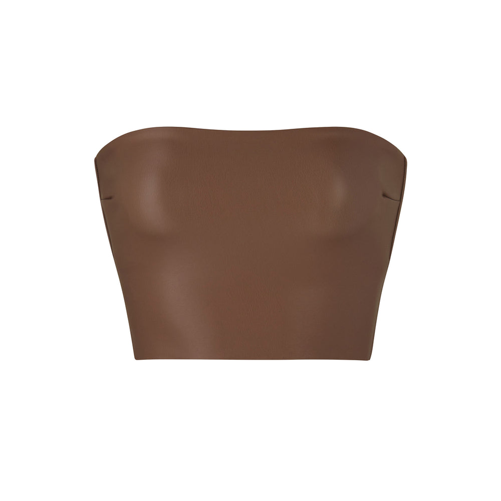 Skims FAUX LEATHER Bandeau Top Bruin | AXP-873265