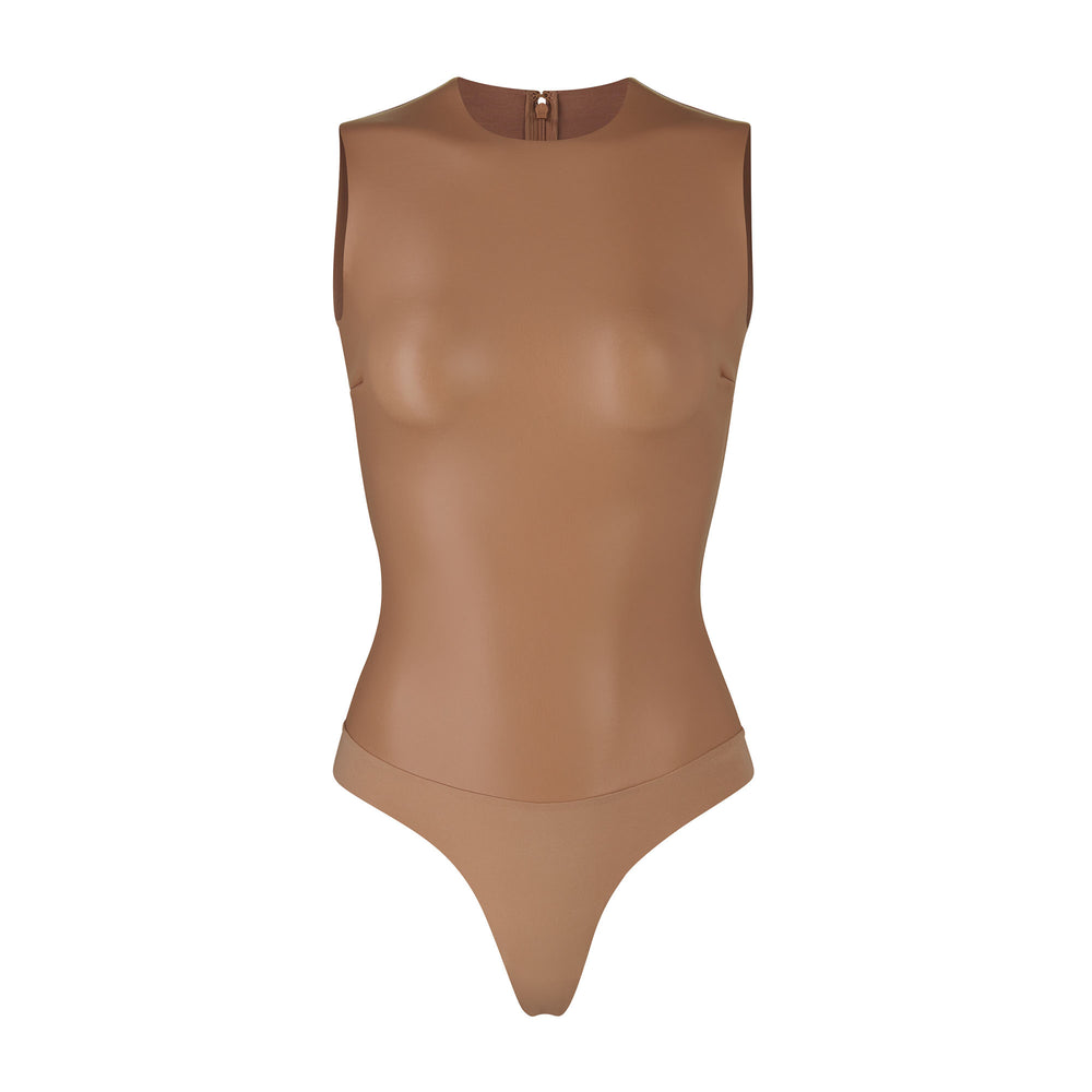 Skims FAUX LEATHER Crew Neck Bodysuit Abrikoos | QJO-586940