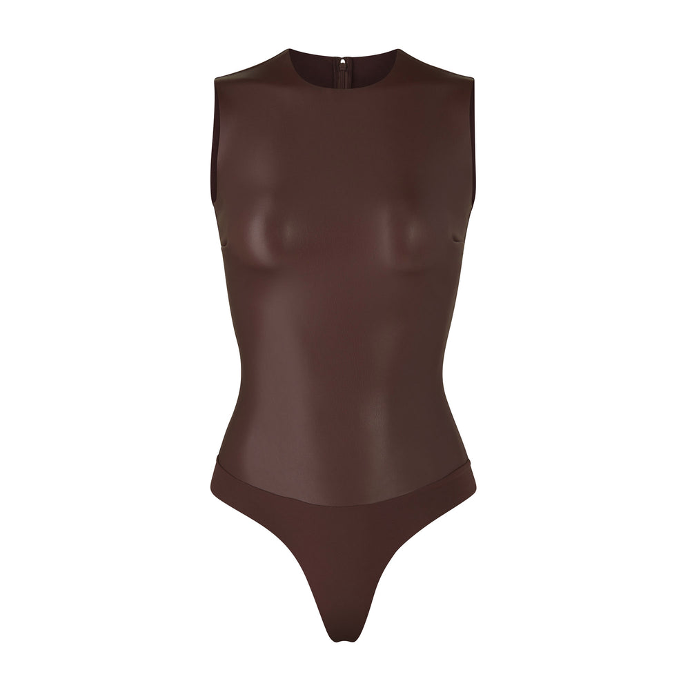 Skims FAUX LEATHER Crew Neck Bodysuit Chocola | FYV-510473