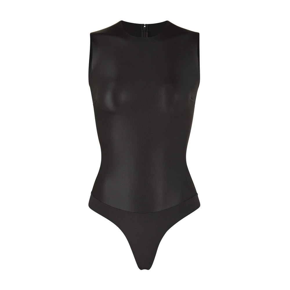 Skims FAUX LEATHER Crew Neck Bodysuit Zwart | ALC-957842