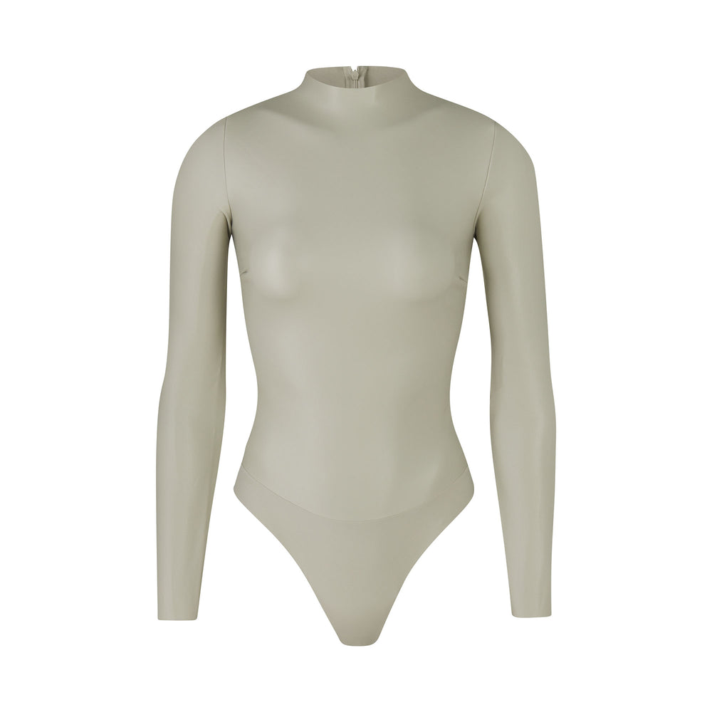 Skims FAUX LEATHER Mock Neck Bodysuit Wit | LGH-508791
