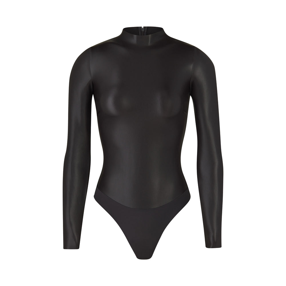Skims FAUX LEATHER Mock Neck Bodysuit Zwart | JQZ-739816
