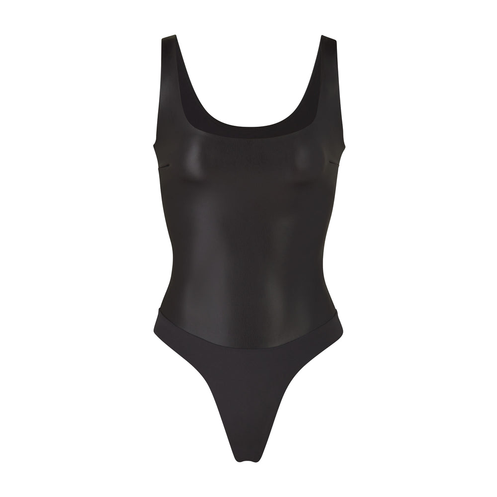 Skims FAUX LEATHER Scoop Neck Bodysuit Zwart | SZP-127386