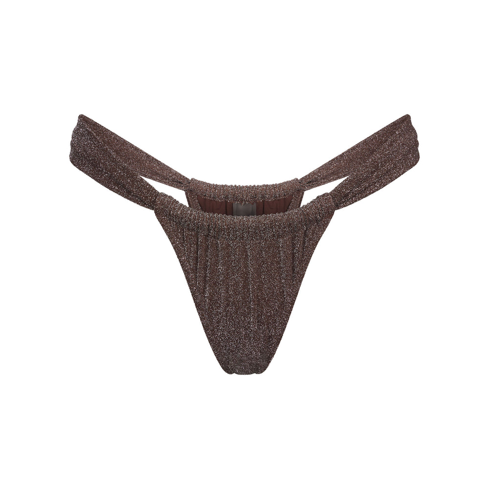 Skims GLITTER SWIM RUCHED BIKINI TANGA Two Pieces Chocola | WUE-706453