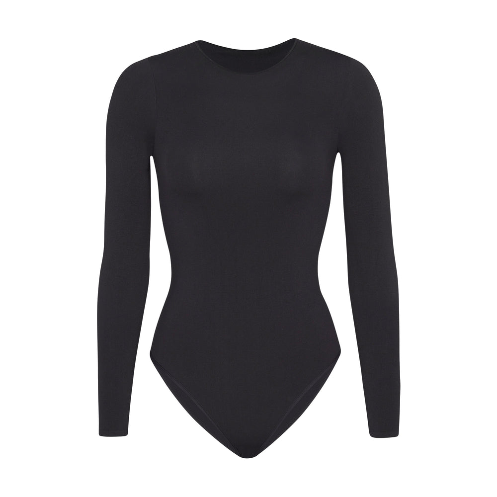 Skims LIGHT ESSENTIAL CREW NECK Long Sleeve Bodysuit Zwart | ASH-357840