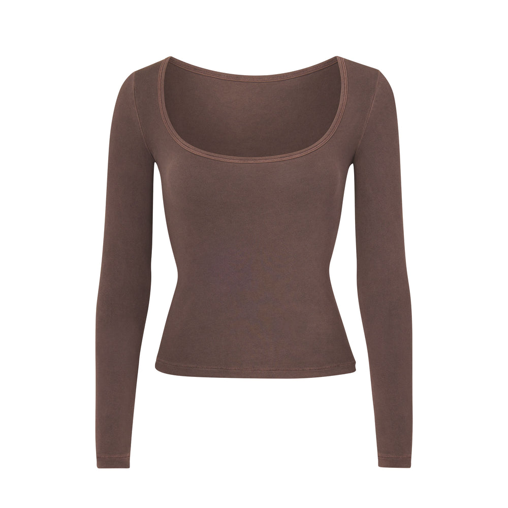 Skims NEW VINTAGE SCOOP LONG SLEEVE T-shirt Chocola | HLD-305618