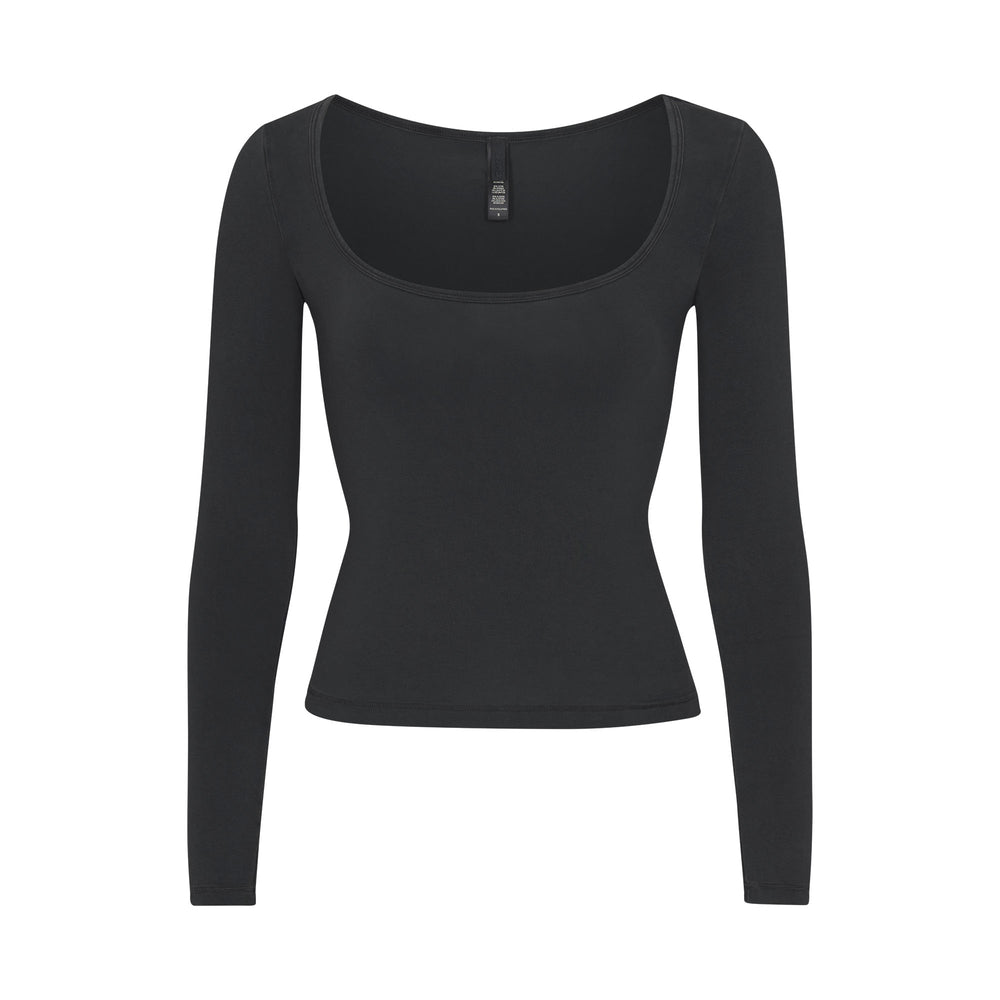 Skims NEW VINTAGE SCOOP LONG SLEEVE T-shirt Lichtturkoois Zwart | MAC-145230