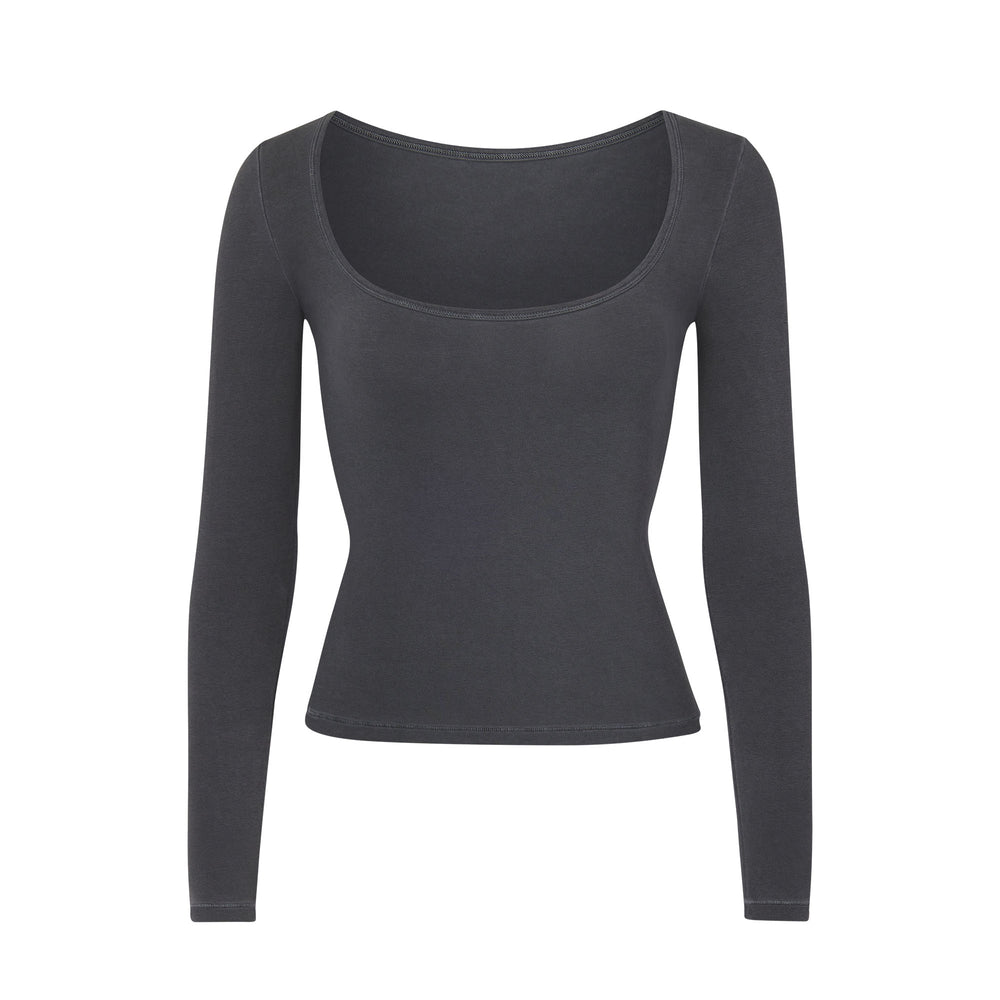 Skims NEW VINTAGE SCOOP LONG SLEEVE T-shirt Grijs | SYQ-429035
