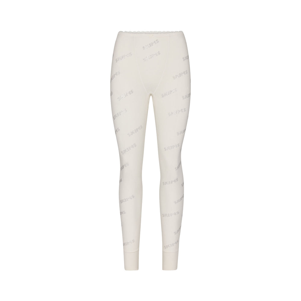 Skims RHINESTONE LOGO POINTELLE Leggings Wit | VOW-289673