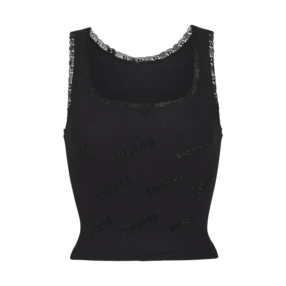 Skims RHINESTONE LOGO POINTELLE Tank Zwart | EQB-518762