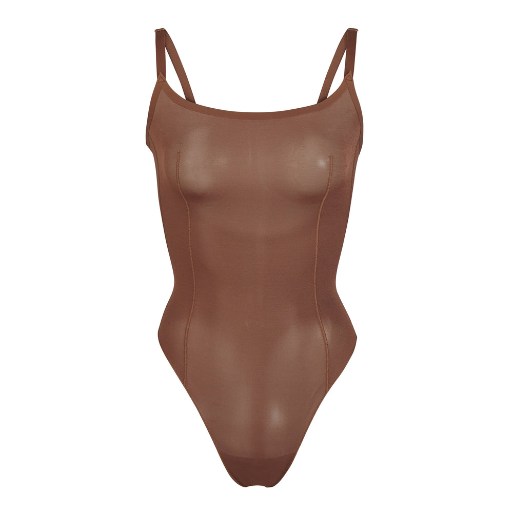 Skims SHEER SCULPT THONG Bodysuit Bruin | EWY-780916