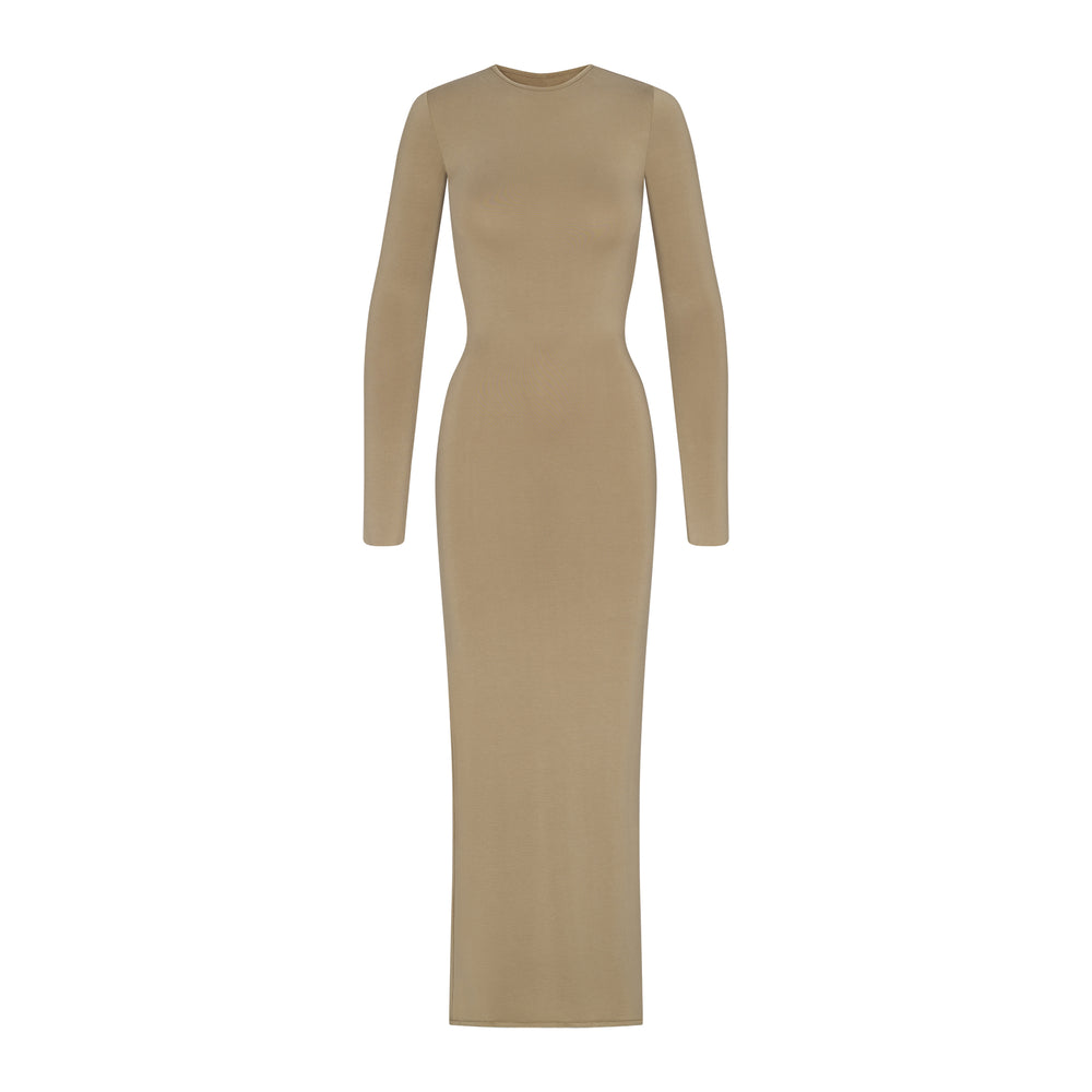 Skims SMOOTH LOUNGE CREW NECK LONG SLEEVE Dress Khaki | MNO-071439