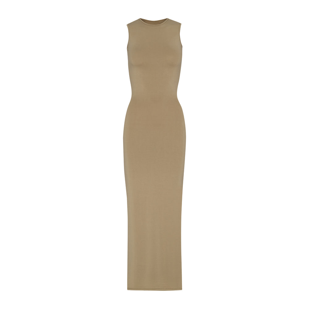Skims SMOOTH LOUNGE CREW NECK SLEEVELESS Dress Khaki | PYU-971368