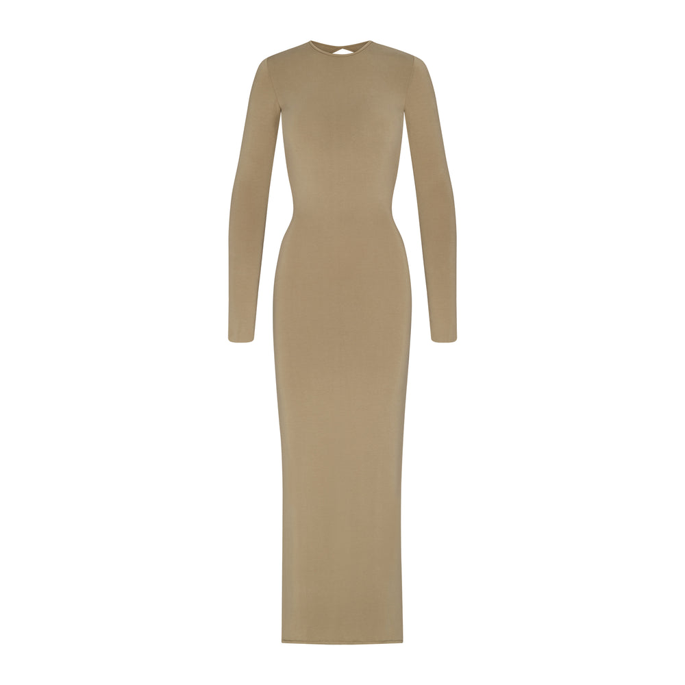 Skims SMOOTH LOUNGE LONG SLEEVE OPEN BACK Dress Khaki | INF-214875