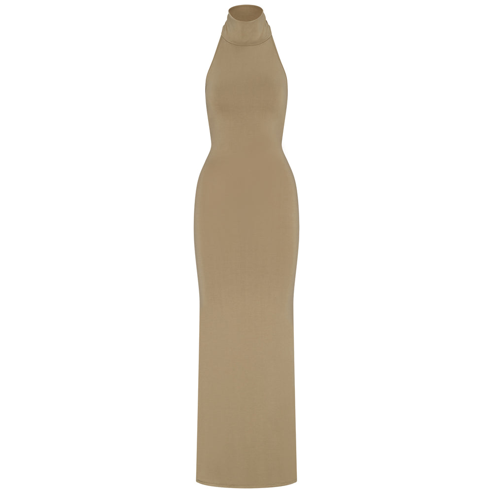 Skims SMOOTH LOUNGE LOW BACK HALTER Dress Khaki | HYA-165942