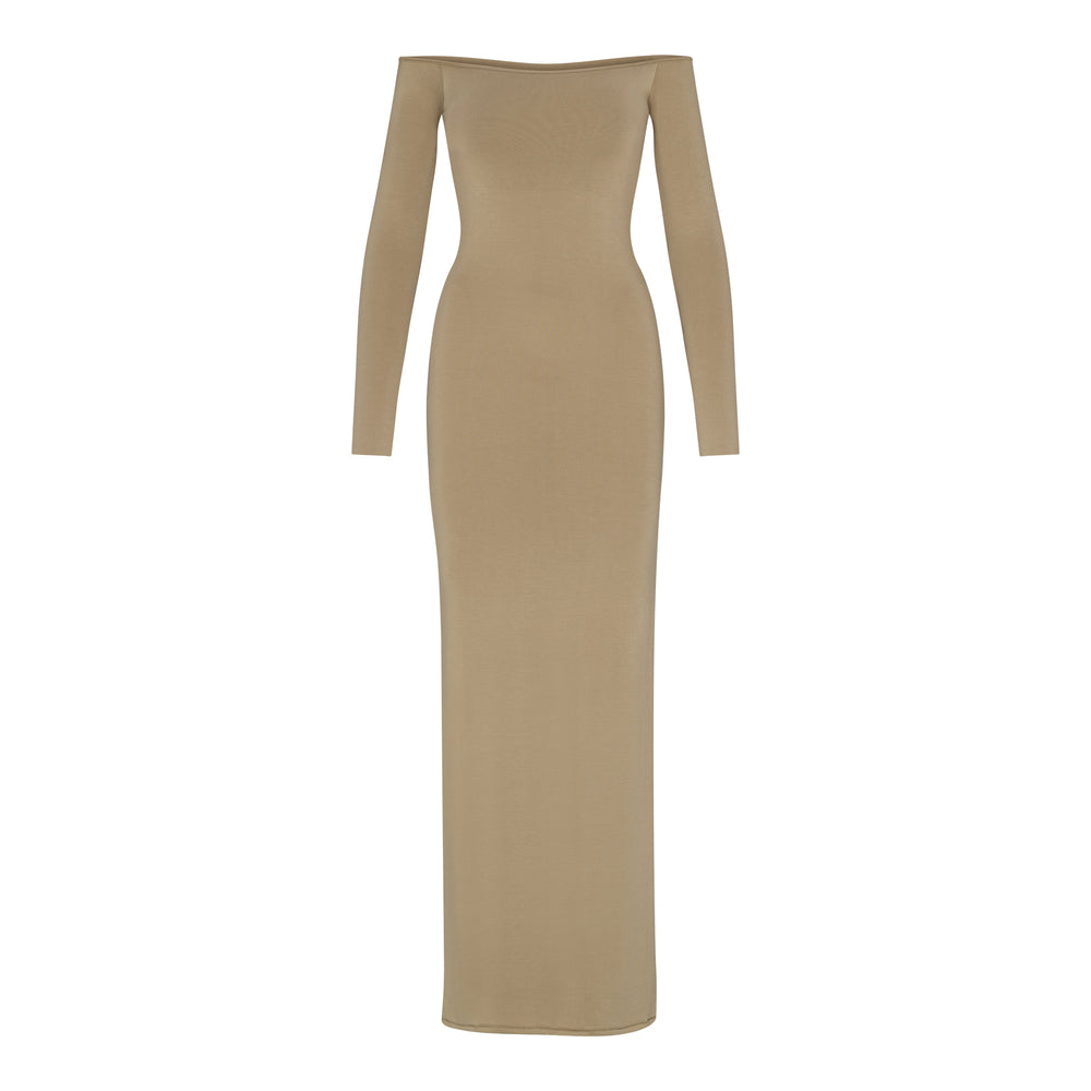 Skims SMOOTH LOUNGE OFF THE SHOULDER Dress Khaki | IKO-078236
