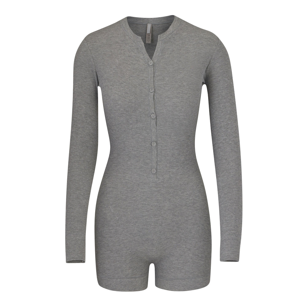 Skims SOFT LOUNGE BUTTON UP HENLEY Onesie Grijs | HUN-524039