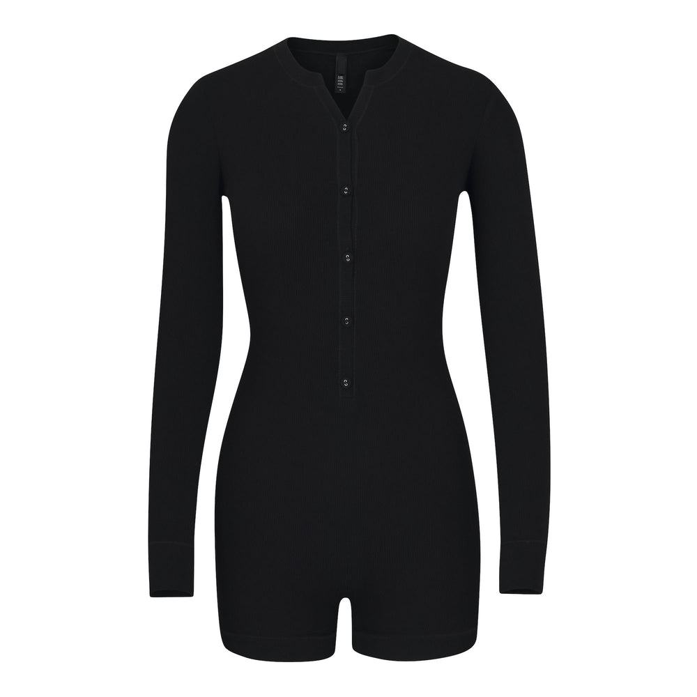 Skims SOFT LOUNGE BUTTON UP HENLEY Onesie Zwart | OMI-165478