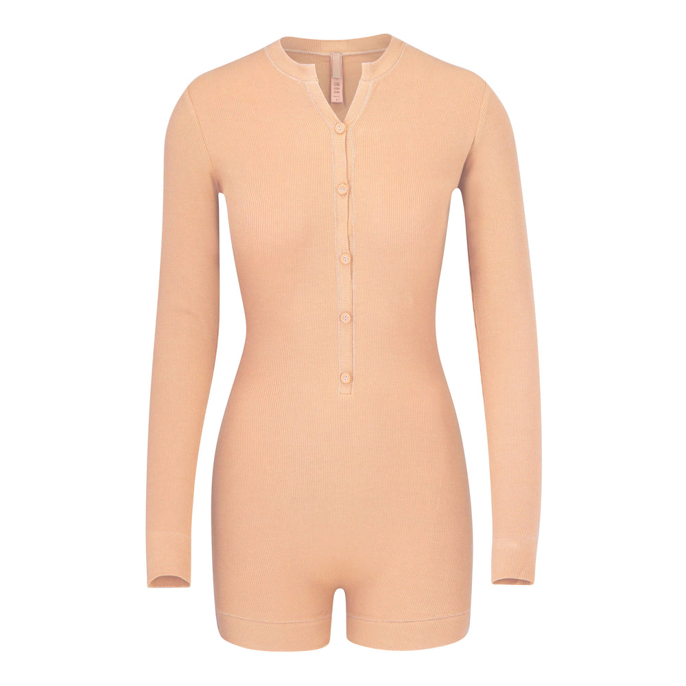 Skims SOFT LOUNGE BUTTON UP HENLEY Onesie Oranje | ZGB-249560