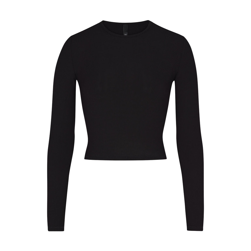 Skims SOFT LOUNGE LONG SLEEVE CROP TOP T-shirt Zwart | DBC-591678