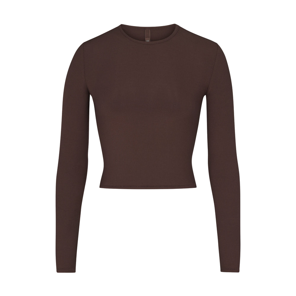 Skims SOFT LOUNGE LONG SLEEVE CROP TOP T-shirt Chocola | GNS-046927