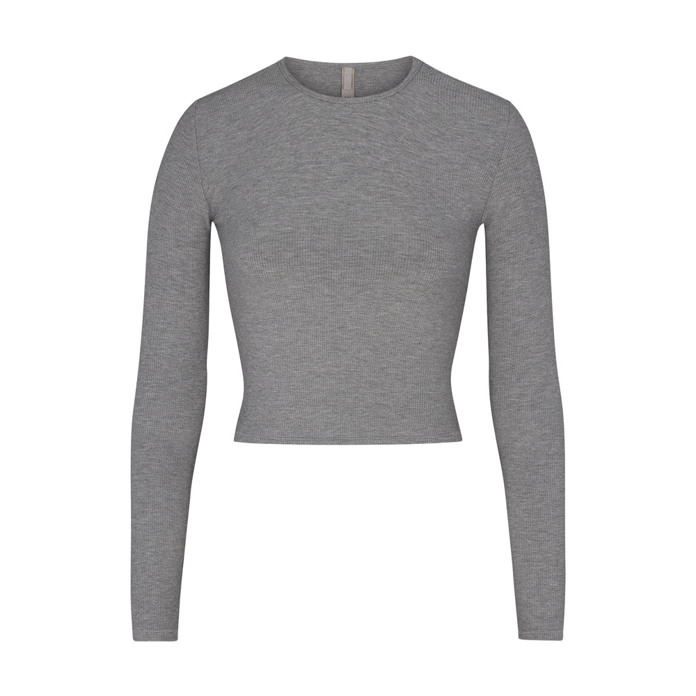 Skims SOFT LOUNGE LONG SLEEVE CROP TOP T-shirt Grijs | KYX-473059