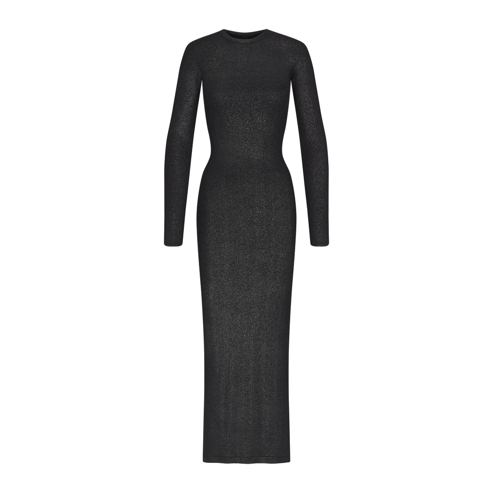 Skims SOFT LOUNGE SHIMMER CREW NECK LONG Dress Zwart | TWE-307921