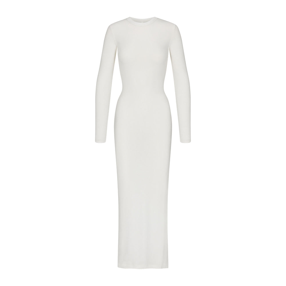 Skims SOFT LOUNGE SHIMMER CREW NECK LONG Dress Wit | VWM-016495