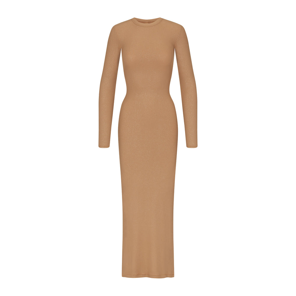 Skims SOFT LOUNGE SHIMMER CREW NECK LONG Dress Bruin | ZJI-237196