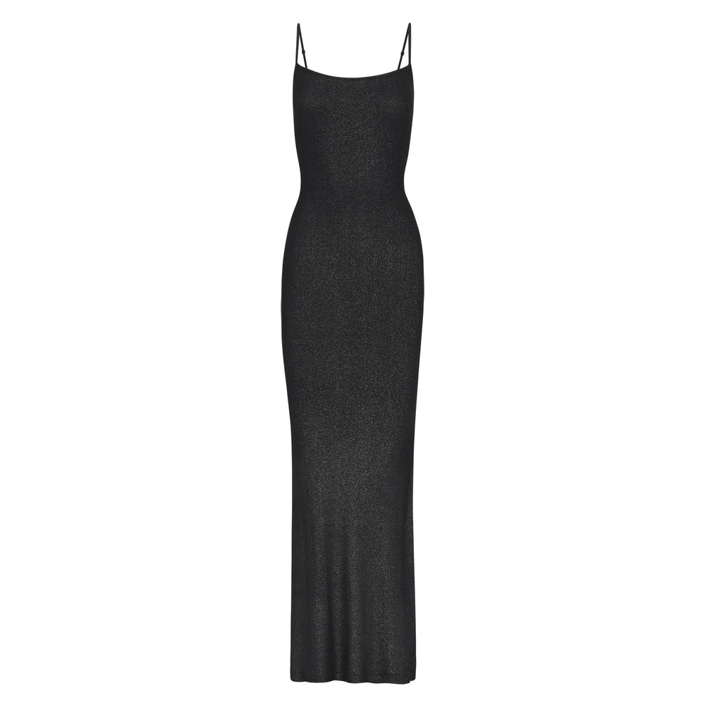 Skims SOFT LOUNGE SHIMMER LONG SLIP Dress Zwart | KTZ-419306
