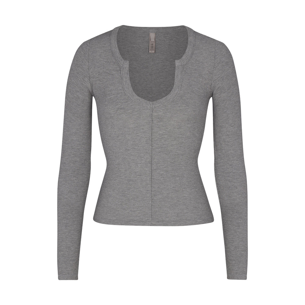 Skims SOFT LOUNGE SPLIT NECK LONG SLEEVE T-shirt Grijs | DNI-210435