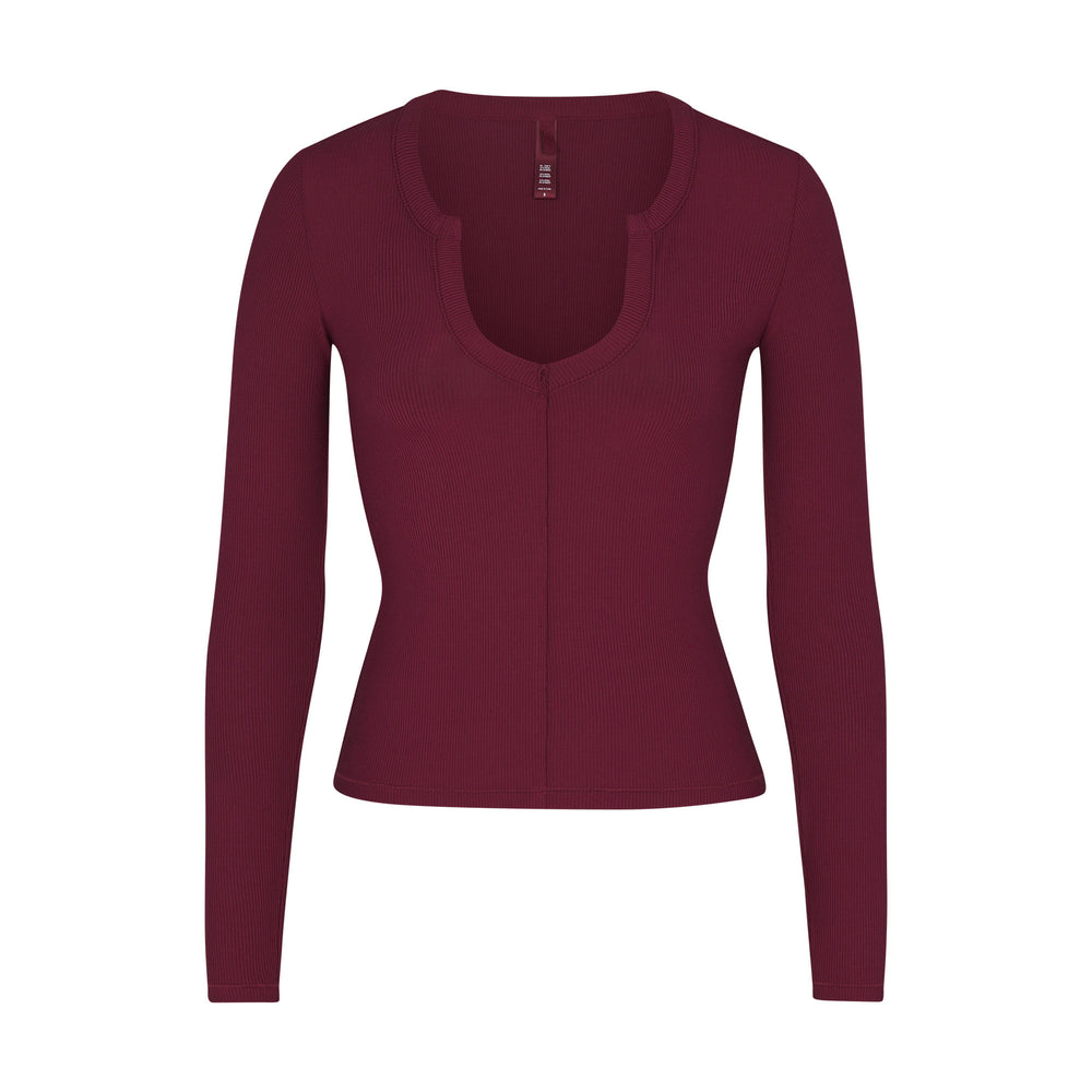 Skims SOFT LOUNGE SPLIT NECK LONG SLEEVE T-shirt Paars | IHU-851702