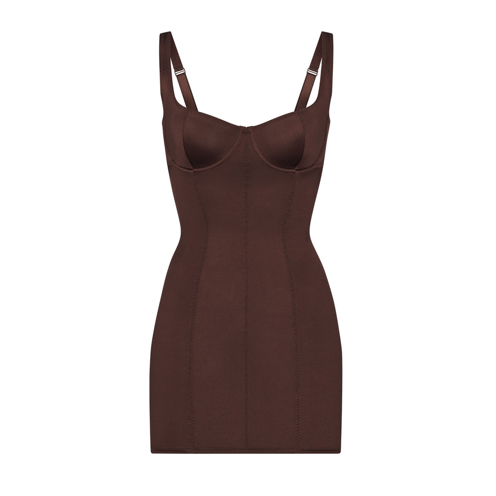 Skims STRETCH SATIN Dress Chocola | XNV-274916