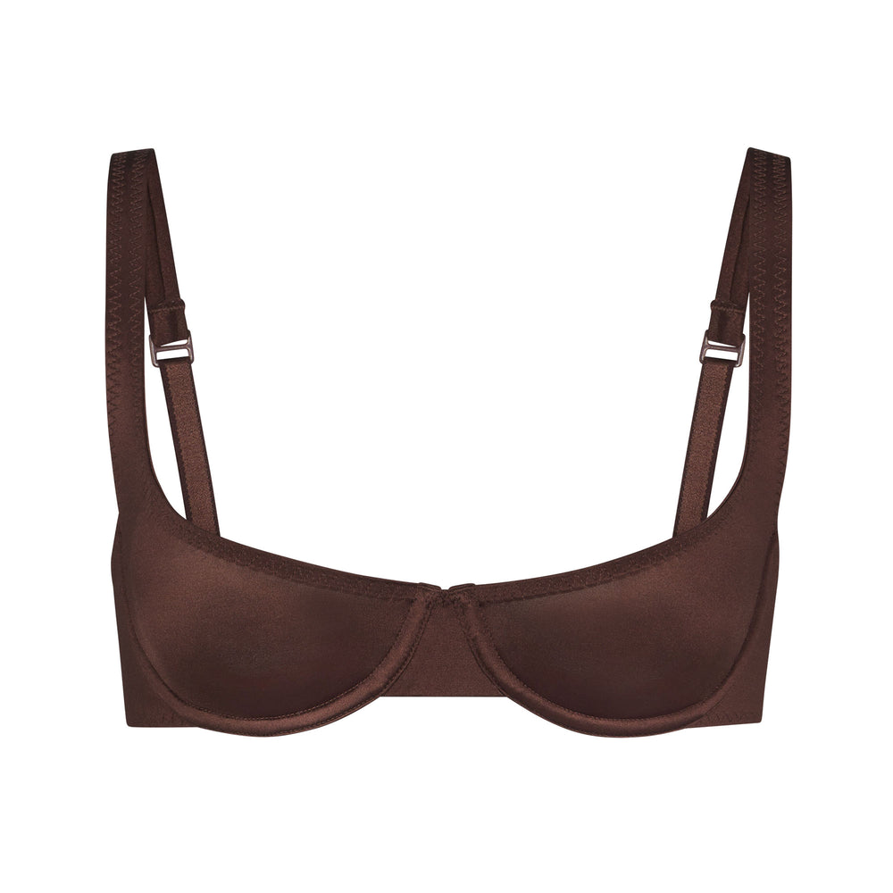Skims STRETCH SATIN SCOOP Underwire Bra Chocola | XHT-048135