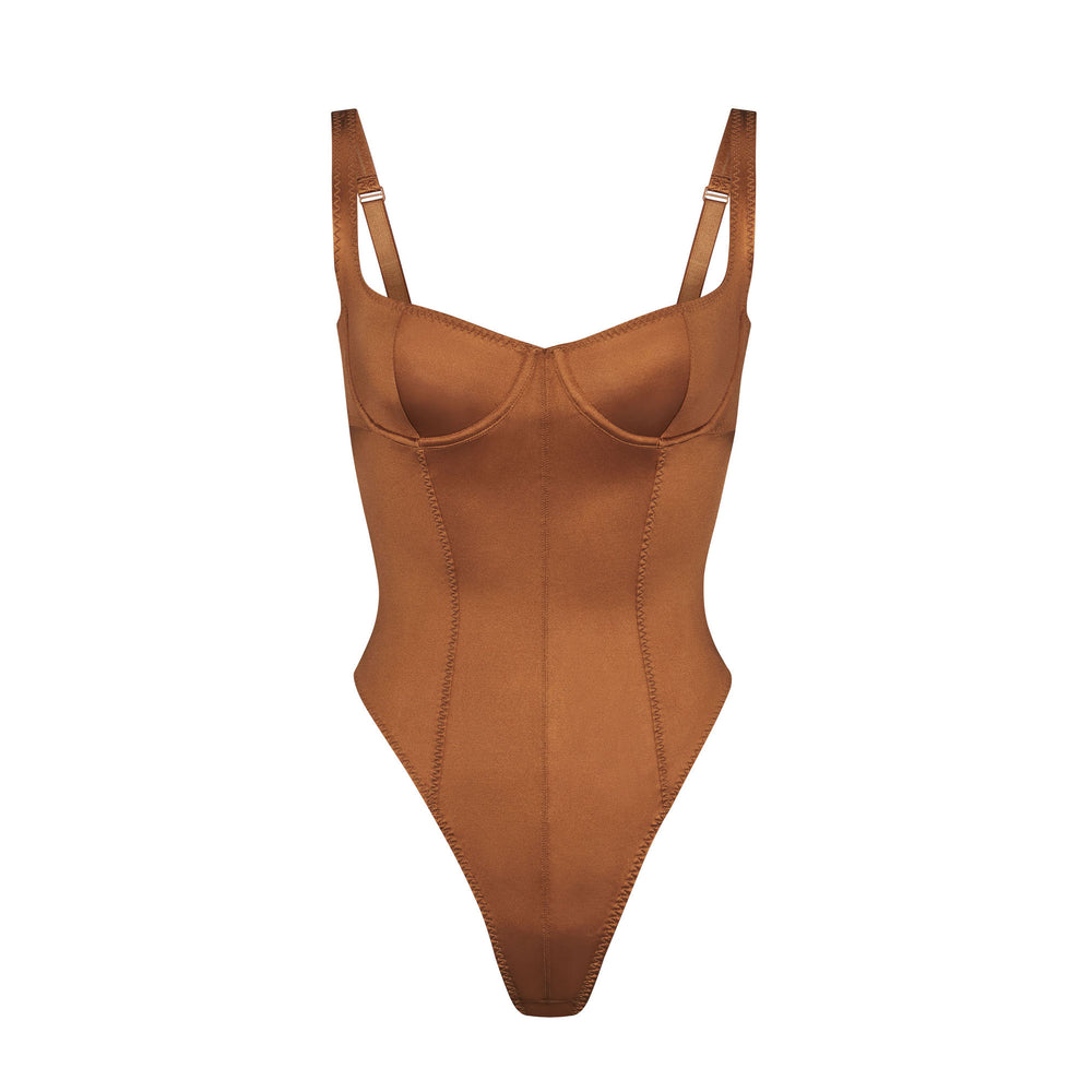 Skims STRETCH SATIN Stretch Satin Bodysuit Abrikoos | OPE-058374