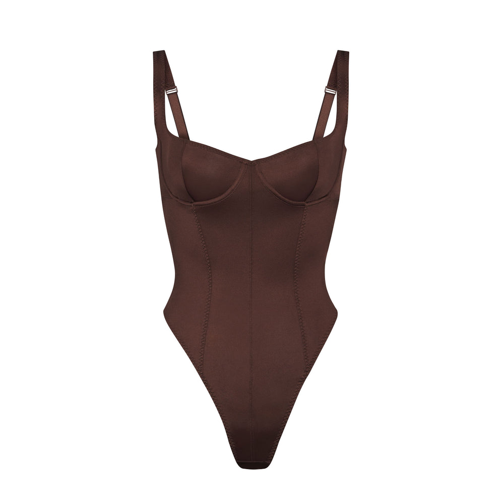 Skims STRETCH SATIN Stretch Satin Bodysuit Chocola | VPO-896704