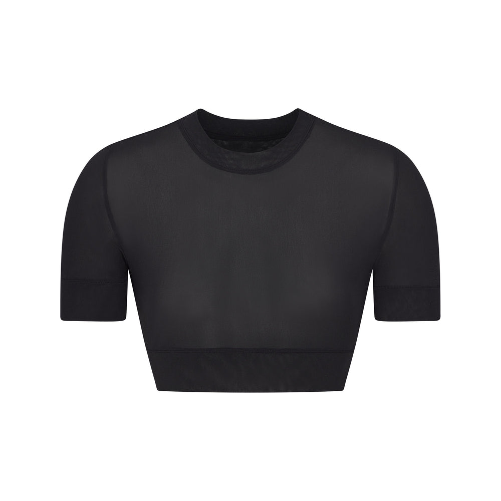 Skims SUMMER MESH CROPPED T-shirt Zwart | GTM-310289