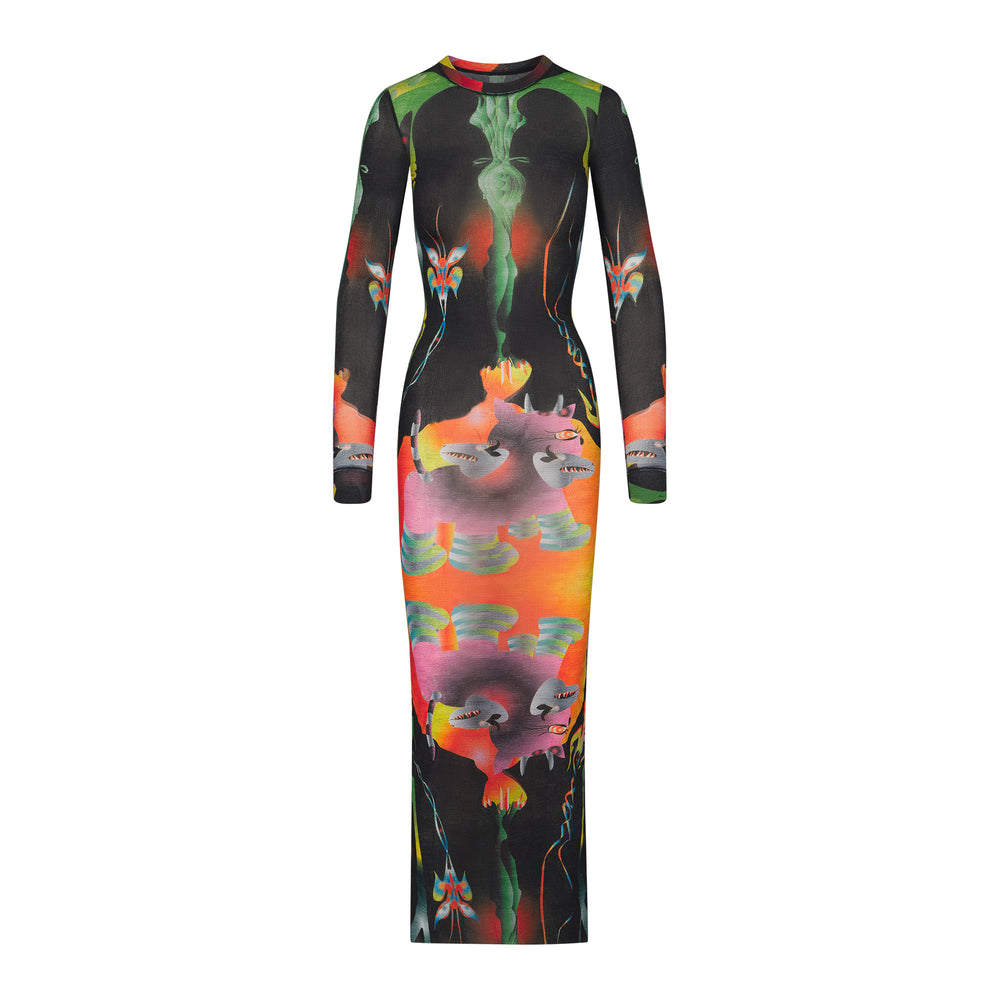 Skims SUMMER MESH LONG SLEEVE Dress Obsidian | YZN-196285