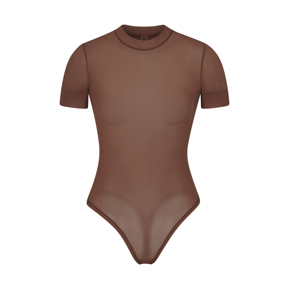 Skims SUMMER MESH T-shirt Bodysuit Bruin | FIH-930568