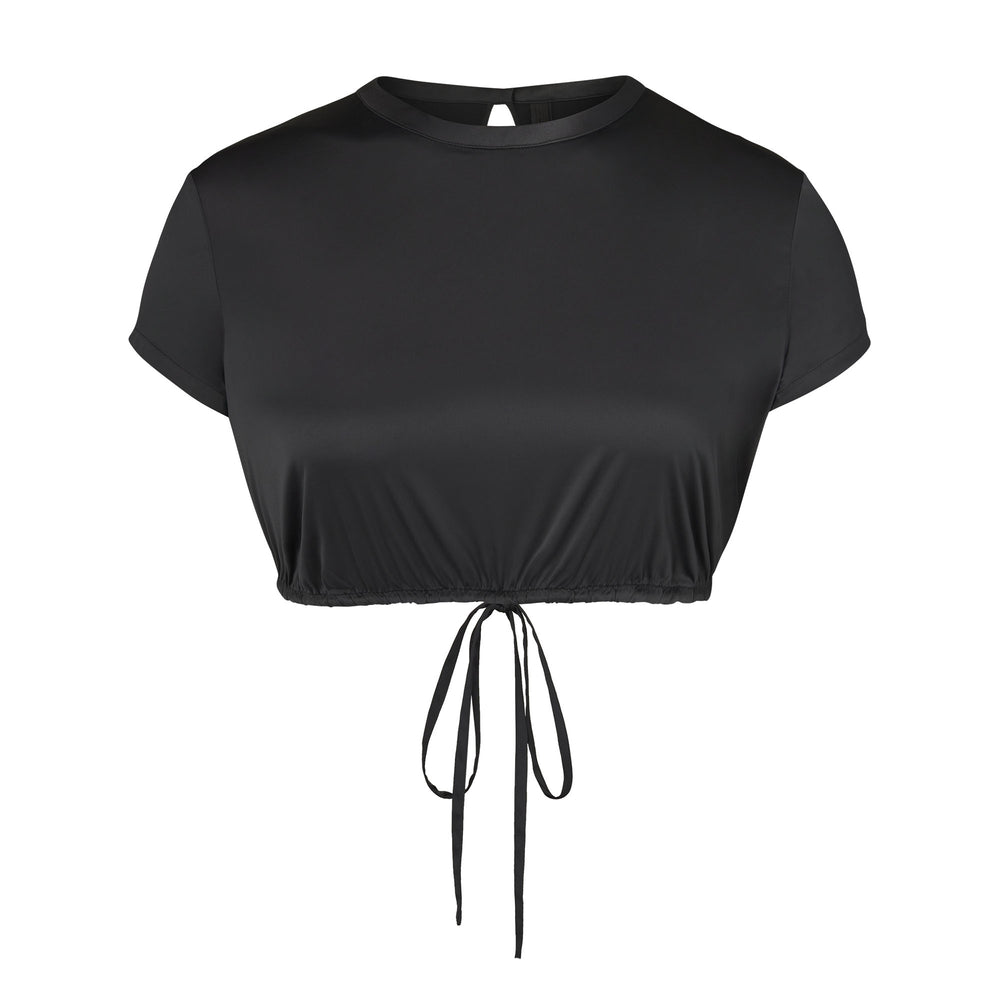 Skims WOVEN SHINE T-shirt Zwart | NWB-350762